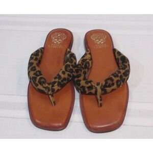 Vince Camuto Womens 8M Brown/Black Leopard Print Thong Flip Flops